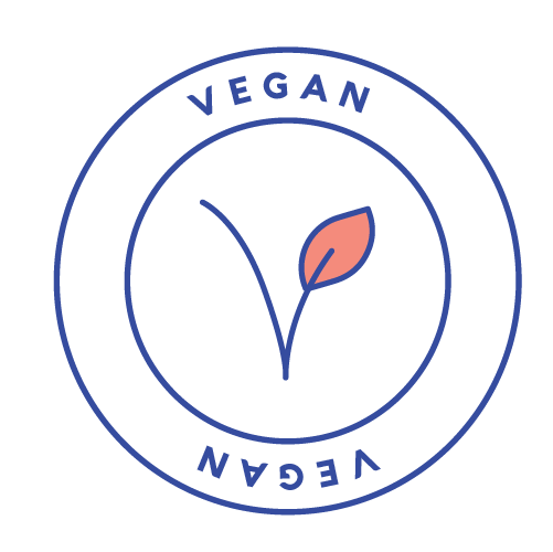 Flat circular outlined logo with leaf icon at the center and with 'VEGAN' words at the top and bottom of the circle